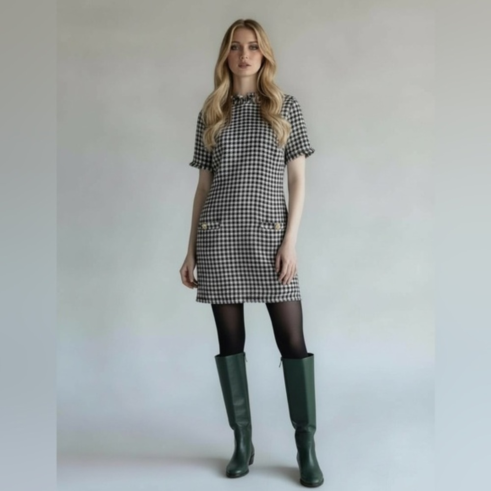 Zoe and Claire Cream and Black Checkered Mini Dress